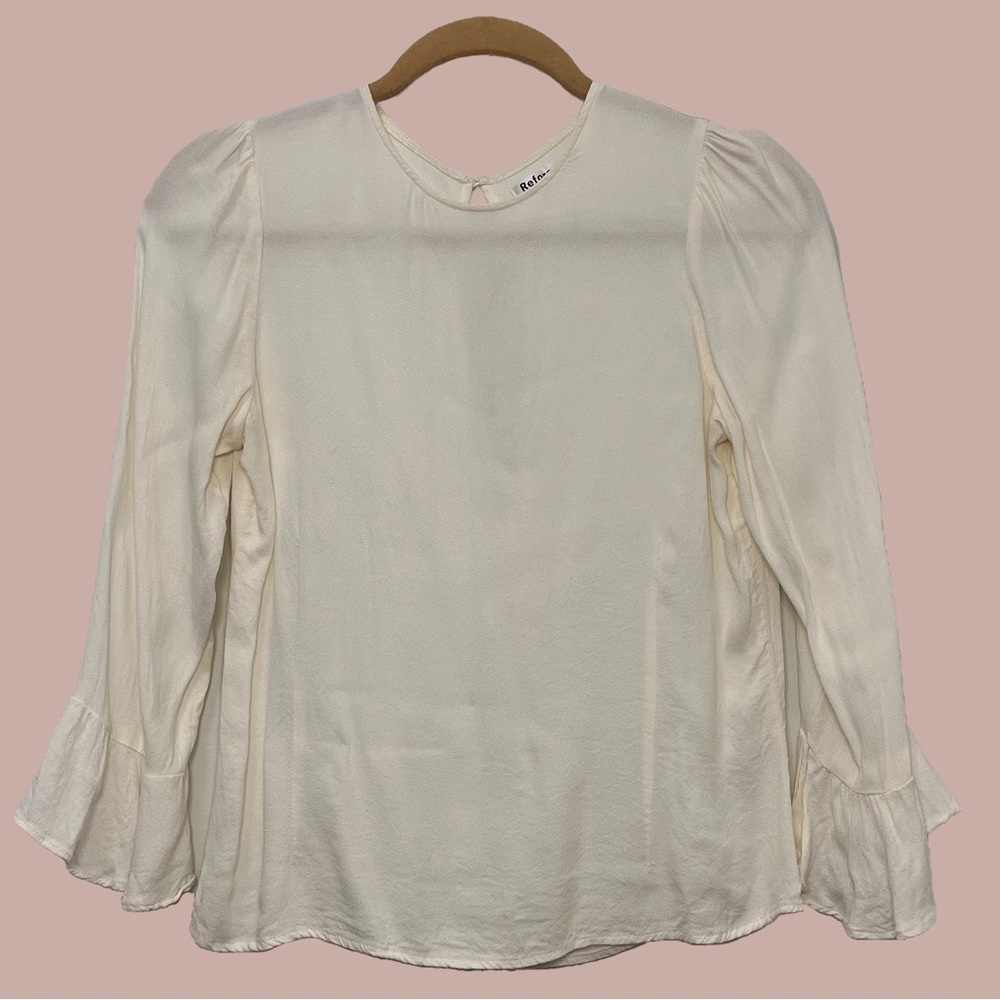 Reformation white bell-sleeve blouse size M